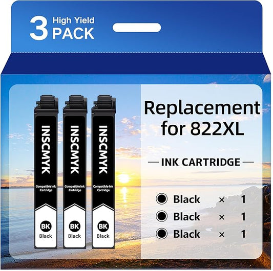 822XL Black High-Yield Ink – 3 Pack (WF Series Compatible)