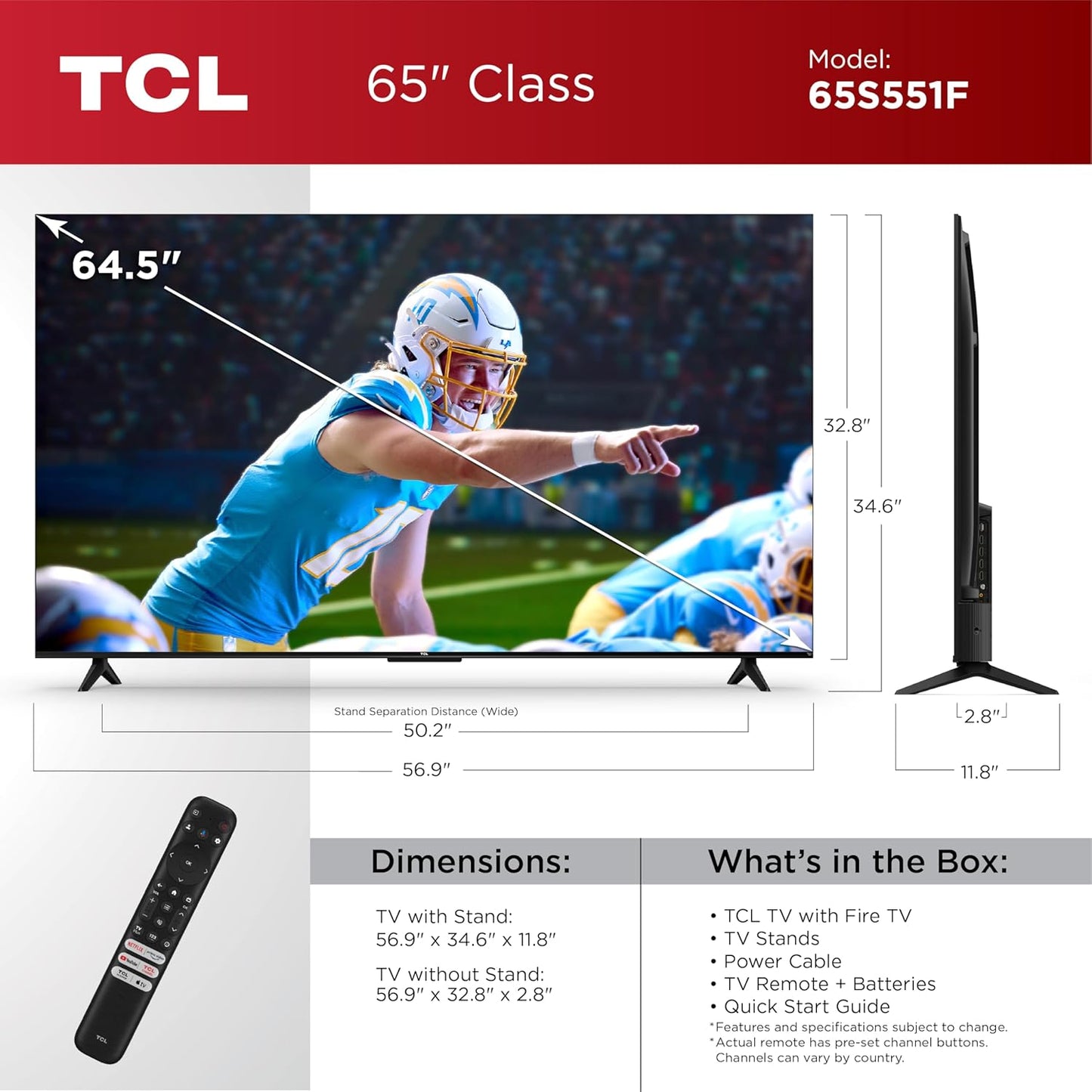 TCL 65” S5 4K Smart TV – Fire TV, Dolby Vision (2024)